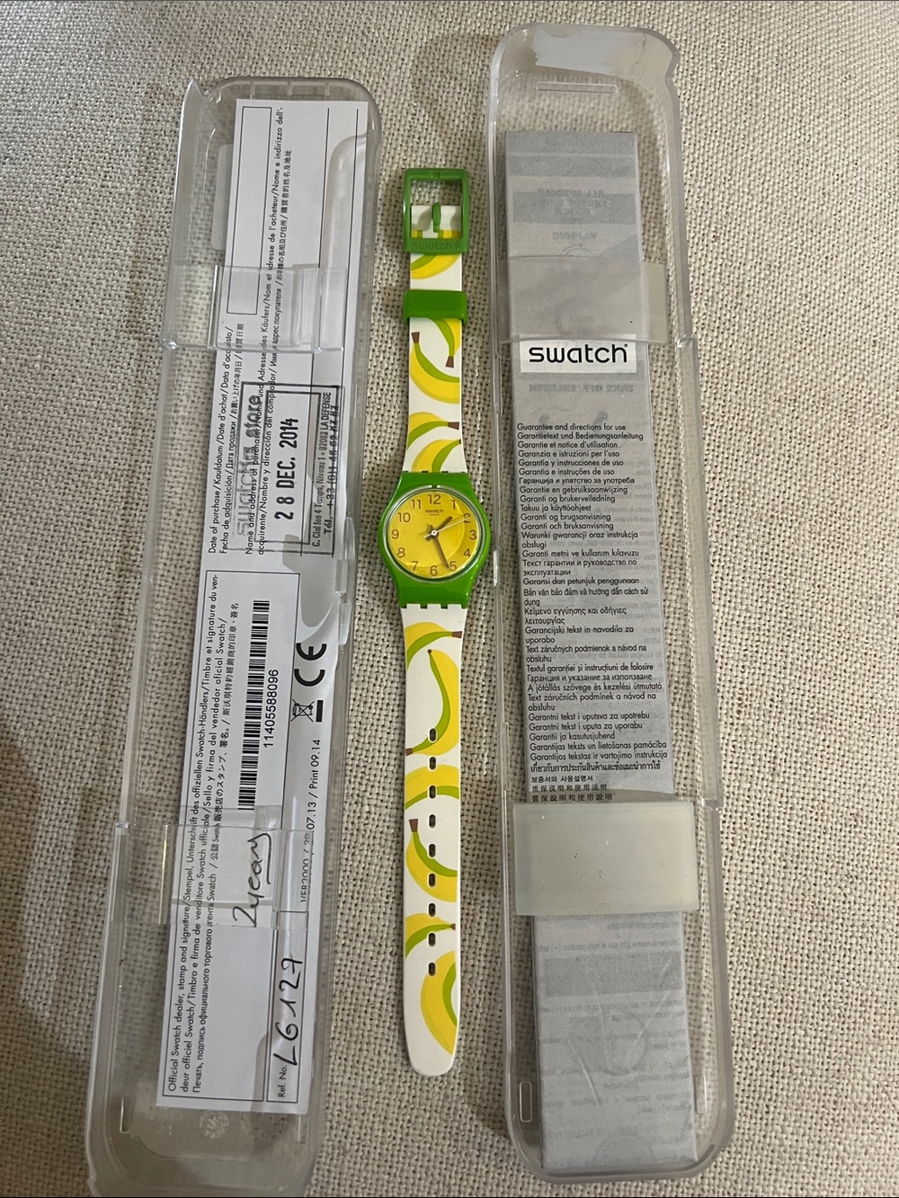Vintage Swatch Yellow & Green Banana Motif Unisex Watch in original box